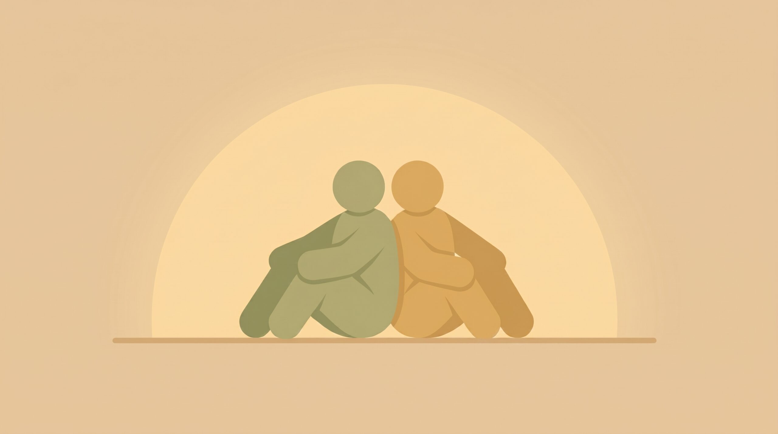Two figures sheltered beneath an arc of golden light, illustrating emotional safety in relationships