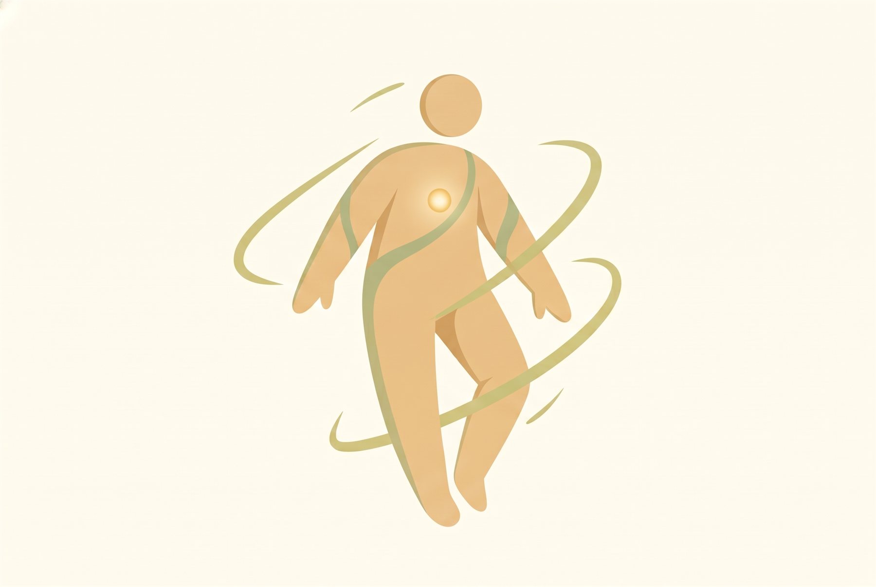 A relaxed open figure with a golden glow at the heart
