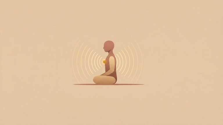 A figure in profile with rings of light radiating from the chest, illustrating how to develop self-awareness