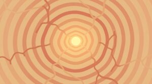 Abstract ripples and branching lines with a golden pulse, illustrating how trauma rewires the brain