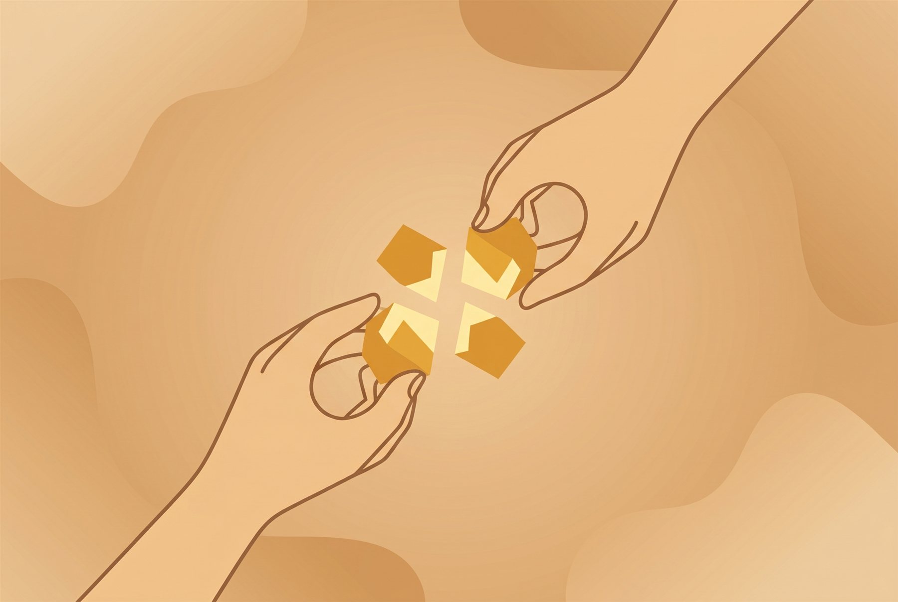 Hands rebuilding and joining golden pieces