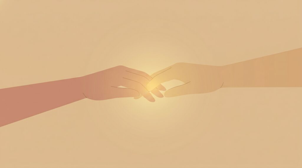 Two hands meeting with a golden glow at the point of contact, illustrating the power of touch in relationships