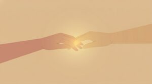 Two hands meeting with a golden glow at the point of contact, illustrating the power of touch in relationships