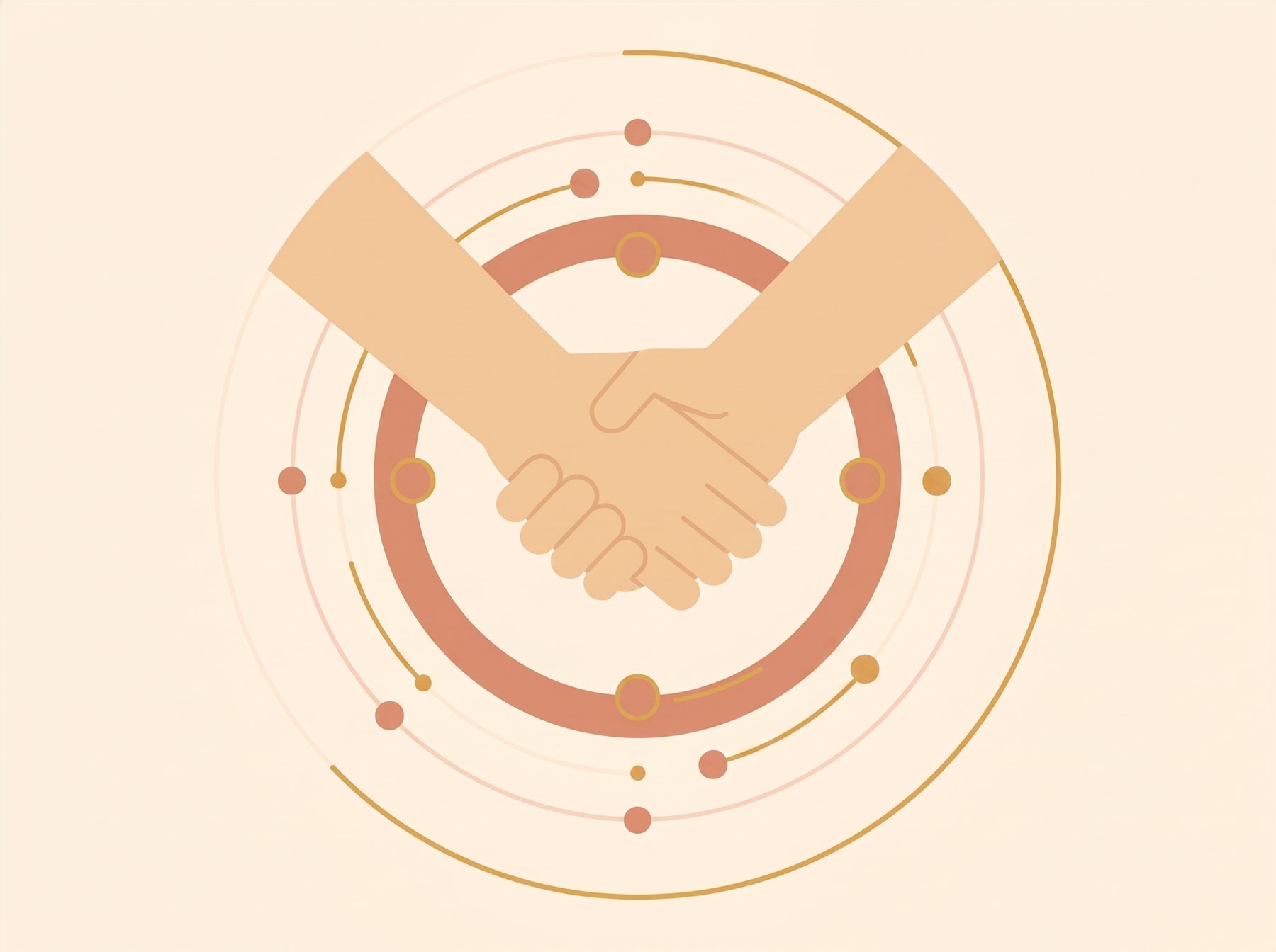 Two joined hands with warmth radiating in golden rings