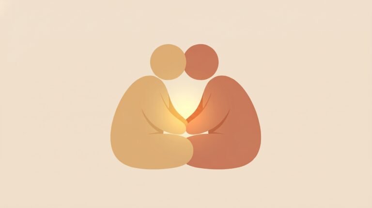 Two warm figures leaning together until they overlap, illustrating deepening intimacy