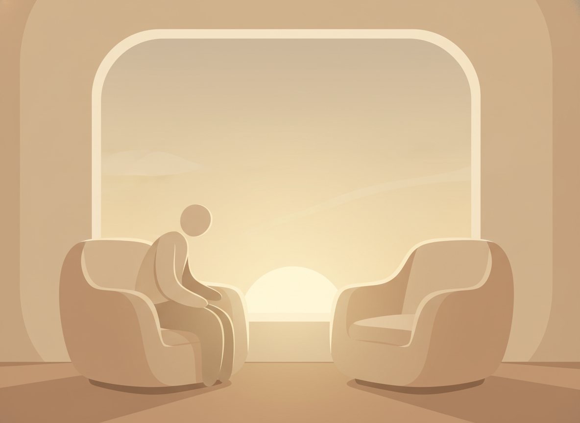 Warm illustration of two chairs turned toward each other in a couples therapy room
