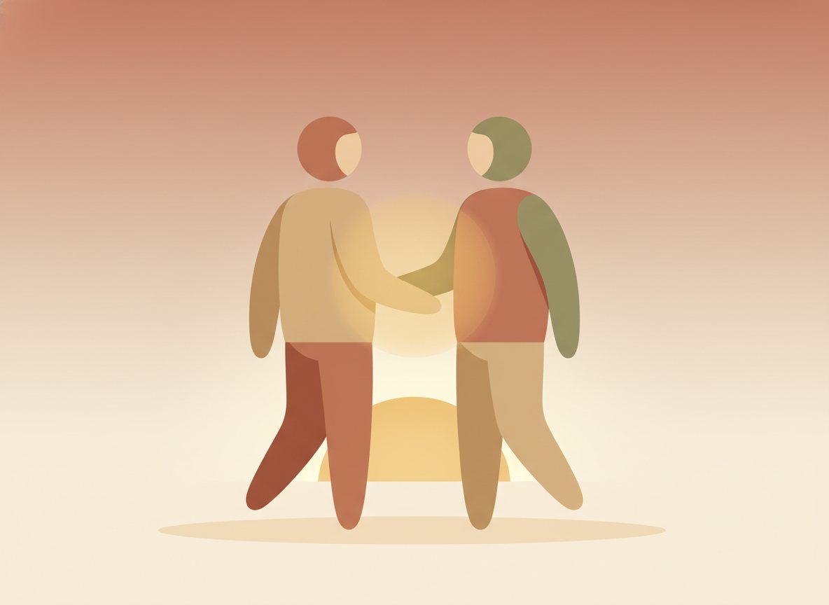 Warm illustration of two figures turning back toward each other after a hard moment