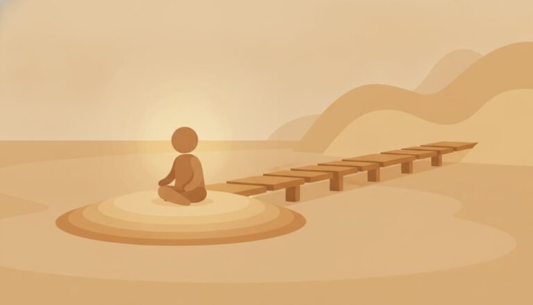 A figure at ease on a small island with a bridge reaching toward shore, the self-reliance of an avoidant attachment style